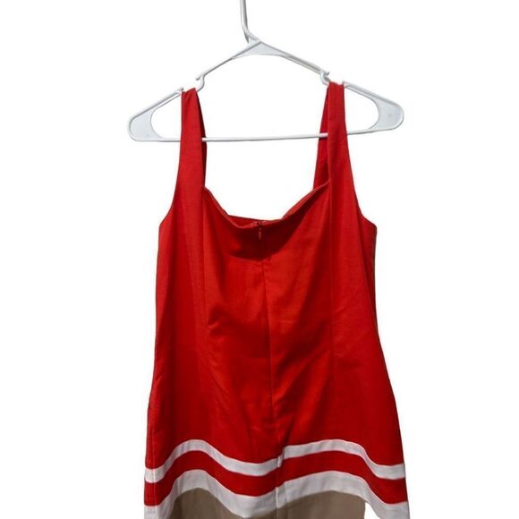 Lauren Ralph Lauren Orange White Tan Stripes Sheath Dress Zip Back Pockets Sz 12 - Picture 6 of 10